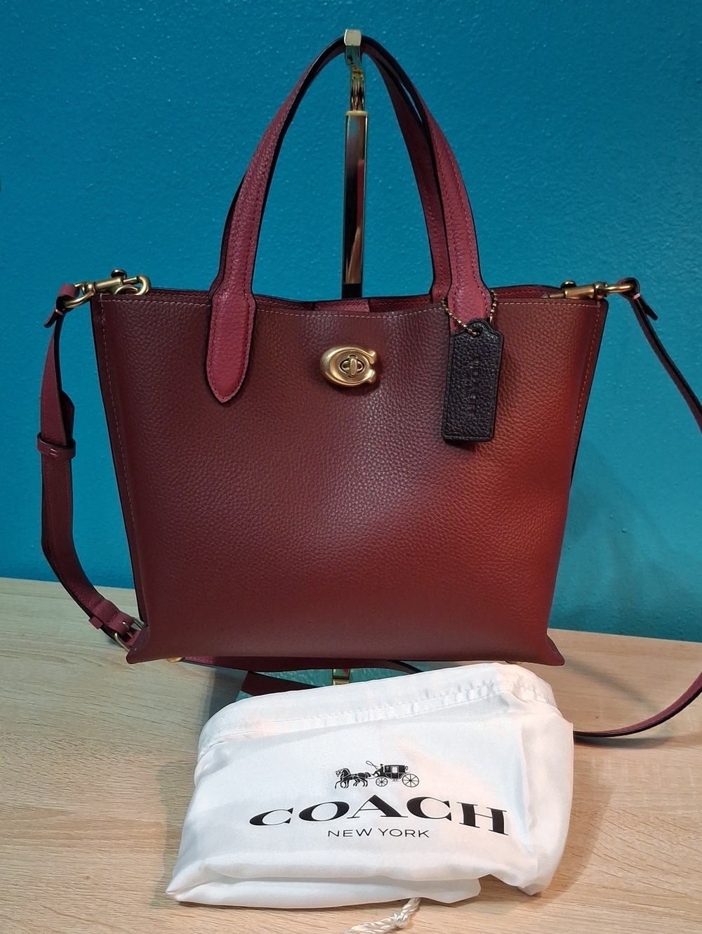Coach Willow Leather Tote in Wine/berry with Gold Hardware Includes Dust Bag